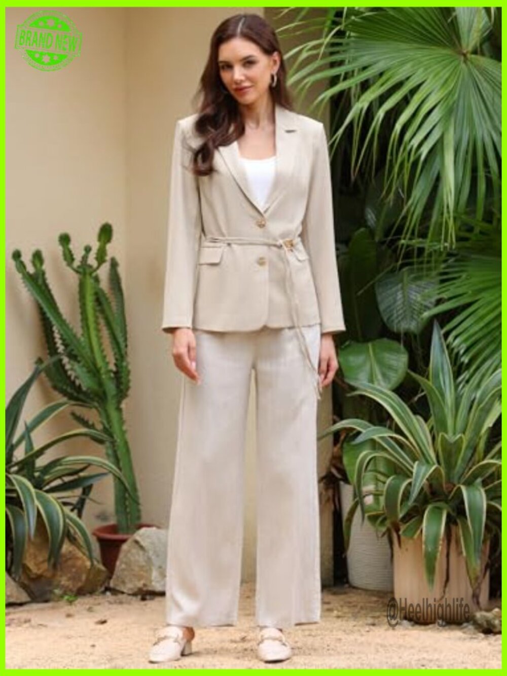 Casual Blazer Tie Waist Button Down Jacket Relaxed Fit Polyester - Picture 2 of 7